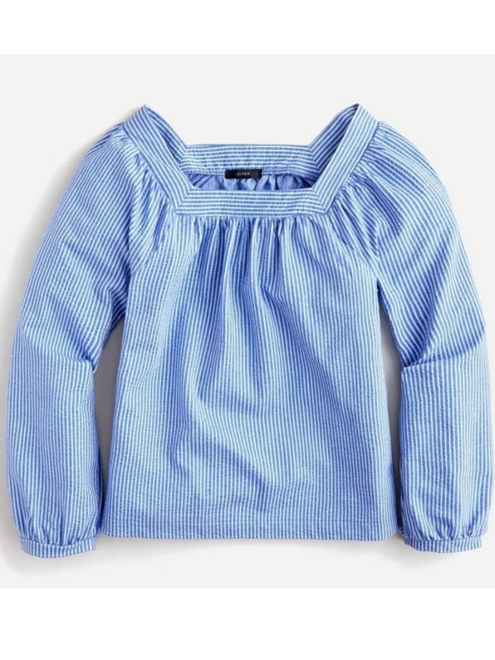 NWOT J.Crew Square Neck Seersucker Striped Blouse Top Blue White Size XXS